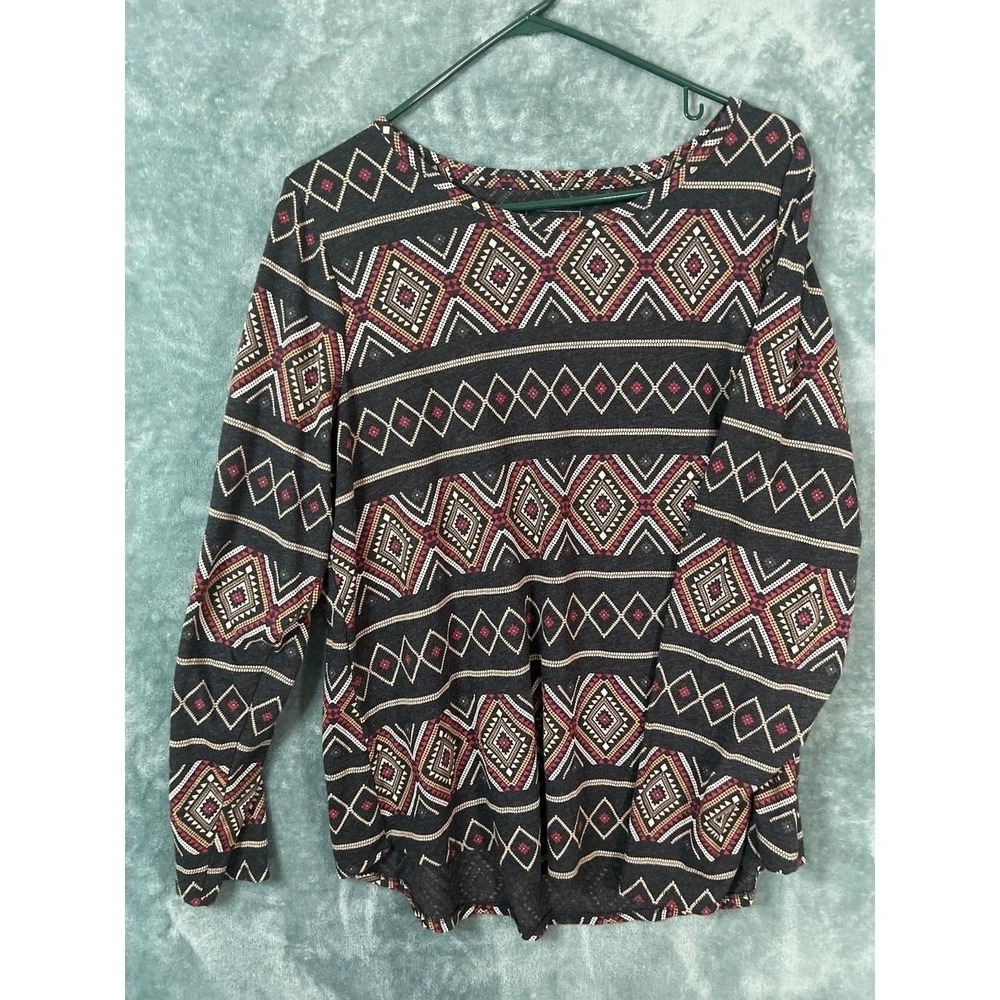 Sonoma‎ The Everyday Tee Women's XXL Aztec Neck Long Sleeve Casual